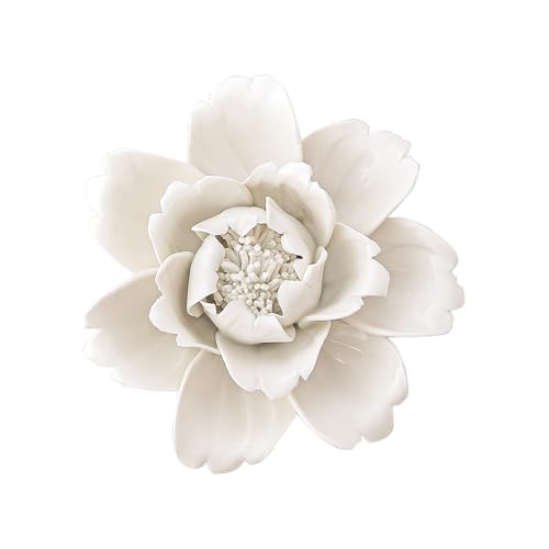 Fleurs en céramique pour mur pivoine blanche 9cm façonnée à la main