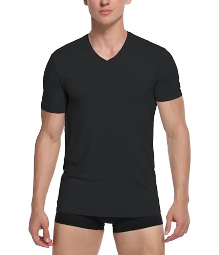 CF Camisetas masculinas de raiom de bambu para homens, camiseta com absorção de umidade, gola V clás