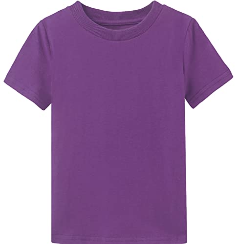 COSLAND Toddler Boys Purple Shirt 100% Cotton Classic Short Sleeve Crewneck Purple Shirt for Boys, 3T