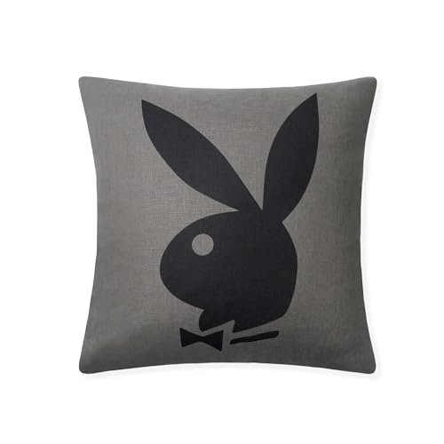 Playboy Metallic Print Comfy Pillow with Decorative Pillows for Bed - Spun Polyester Small Square Pillow - Exquisite Linen Best Pillows (Coal Gray and Black)