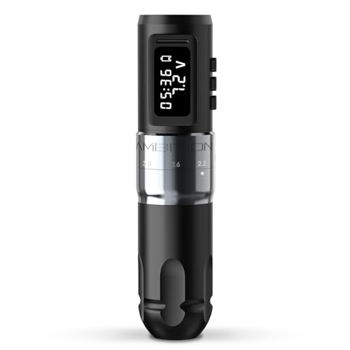 Ambition MARS-U Wireless Tattoo Machine with Adjustable Stroke - Rotary Tattoo Gun Cartridge Pen 1800mAh Power with Coreless Motor Digital LED Display for Professional Tattoo Artist
