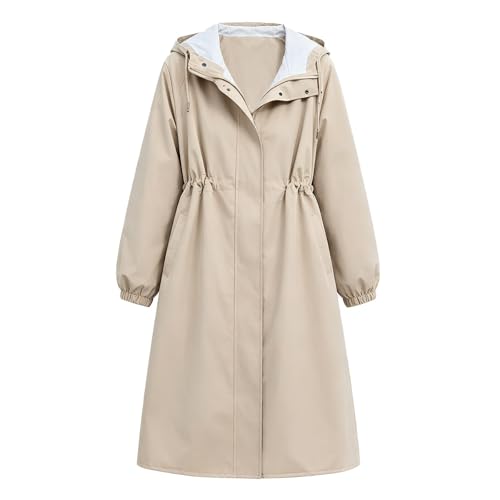 Chubasquero largo para mujer impermeable con capucha transpirable para otoño 5