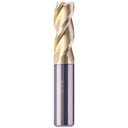 Image of 1 /2 inch 3 Flute Solid Carbide 0.03 inch Corner Radius End Mill, ZrN Coated | 37 Helix, 1 /2 inch Cutting Dia, 1 /2 inch Shank Dia, 1-1 /4 inch LOC, 3 inch OAL, for Milling Aluminum and Copper