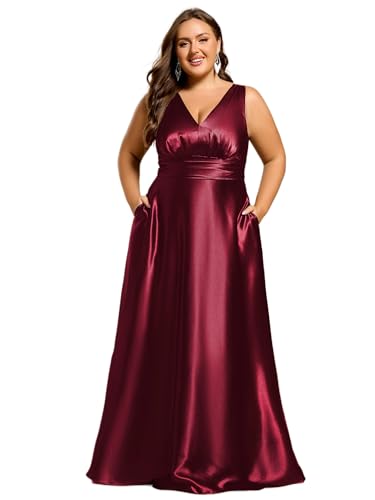 Robe de demoiselle d'honneur bordeaux en satin grande taille 56 pour mariage d'été