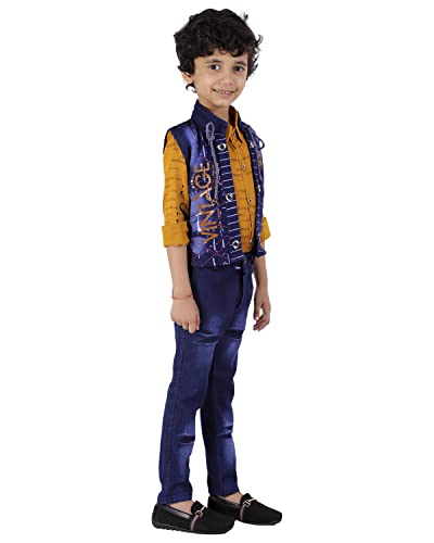 Image of AHHAAAA Kids Ethnic Cotton Blend Waistcoat Pant Shirt For Boys 3009