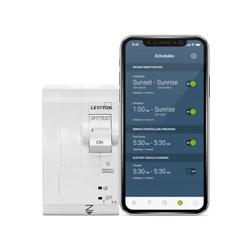 Leviton 2nd Gen Smart Circuit Breaker with Remote Control, GFCI, 2-Pole 15 Amp, 120/240-Volt and 120/208-Volt, 10kA Interrupt Rating, LB215-GST by Leviton - Used condition - US$122.24