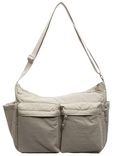 Women Soft Nylon Crossbody Handbag Multiple Pockets Shoulder Purse Solid Color Satchel Commuting Travel Shopping