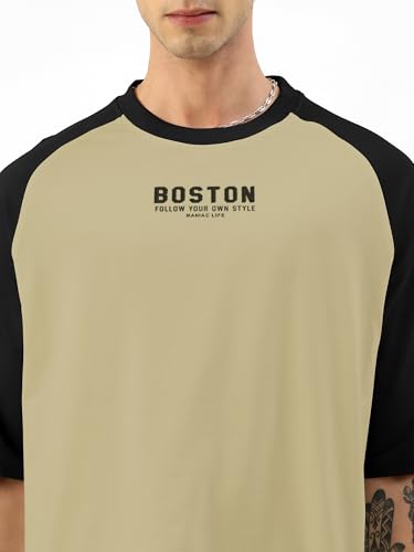 Image of Maniac Men's Printed Raglan Round Neck Half Sleeve Oversized T-Shirt