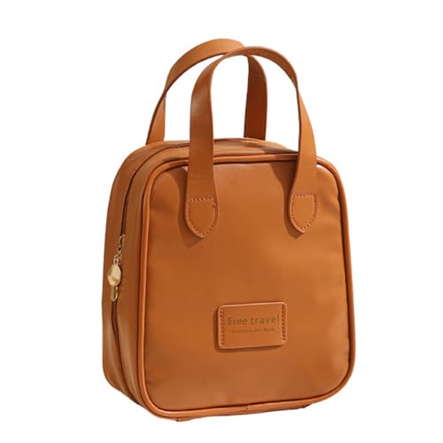 FOLANDO Neceser de viaje de poliuretano marrón, portátil, impermeable, con asa divisora, cremallera de metal, organizador de cosméticos de gran capacidad para vacaciones en el camino