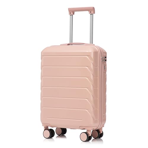 Image of 20 Inch ABS Hard Shell Travel Checked Luggage With Combination Lock, Pink