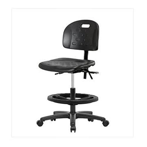 Thomas ECOM HPMBCH-RG-T1-A0-BF-RC Industrial Polyurethane Medium Bench Height Chair with Black Nylon Base and Tilt Without Arms, Black Foot Ring, Casters