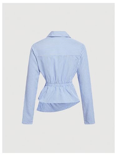SweatyRocks Women's Striped Button Down Blouse Long Sleeve Ruched Wrap Asymmetrical Shirts2