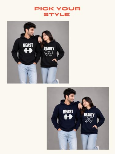 Image of The Tee Shop Couple Hoodie Cotton Warm Pullover Printed Beauty & Beast Hoodies - Pack of 2