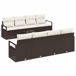 vidaXL Gartensofa-Set mit Kissen 9 pcs Braun und Creme Poly-Rattan, Garten- und Terrassensofas, langlebig, modern, modulares Design, UV-beständige Materialien, ideal für den Außenbereich