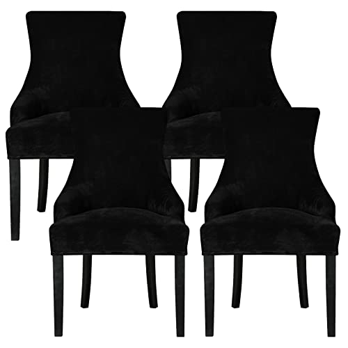 Leorate Dining Chair Covers Stretch Velvet Wingback Armchair Slipcovers Recliner Chair Protector for Kitchen Home Decor (Black
