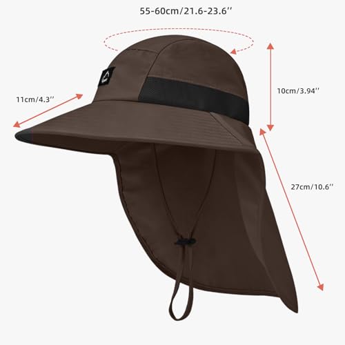 Image of Rosoz Outdoor Sun Hat for Men Women, UPF50+ Protection Safari Cap Wide Brim Mesh Fishing Hat with Neck Flap Beach Garden