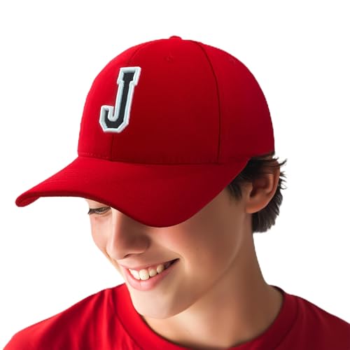 Baseballkappe 3D-Stickerei Lässige Baumwolle Alphabet A-Z Red Caps Schwarz Brief Snap Back Hut Hüte Unisex Jungen Mädchen Cap Baseball ROT Hut Kinder - J