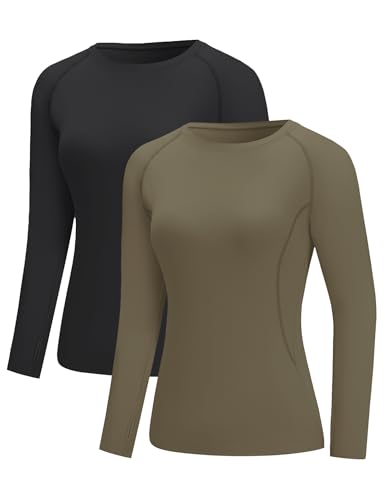 Loovoo Workout Tops for Women 1/2 Pack Long Sleeve Athletic Shirts with Thumb Holes Breathable Quick Dry Yoga T-Shirts2
