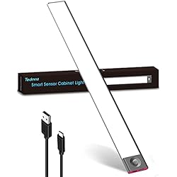 Lampara Con Sensor De Movimiento Y Camara Barra LED Cocina Sensor Movimiento, 40 cm Regulable Batería de 3600mAh Luz LED Armario Recargable USB Regleta LED Bajo Mueble Sin Cable con Tira Magnética Adhesiva Luz Nocturna para Bajo Cama, Negro