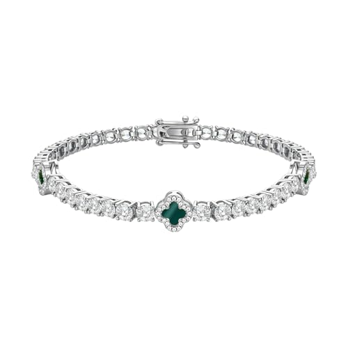 HELLOICE 9mm Iced Out Green Four Leaf Clover Tennis Bracelet 5A Cubic Zirconia 4 Leaf Clover Dainty Bracelets for Women Men Luck Jewelry Gift