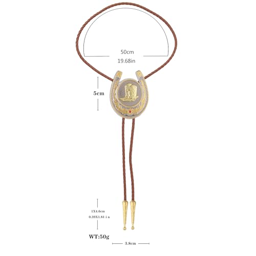 Image of Jeilwiy Bolo Tie for Men, Western Cowboy Golden Longhorn Bull Eagle Horse Cowboy Hat Bolo Necklace Leather Necktie for Women