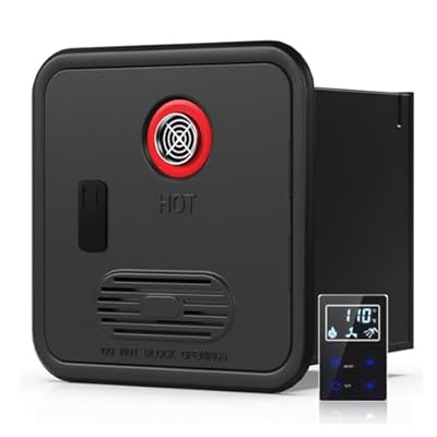 55,000 Highest BTU, Tankless Water Heater for RV, RV Hot Water Heater, Built-In Mixing Tank, 16"×16" White/Black Door, Remote Controller, Ideal for Everyday Use by Rvers(Black,No Shower Head)