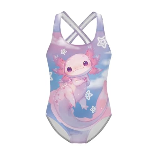 Image of Girls One Piece Swimsuits Axolotl Cross Back Swimwear Beach Summer Quick Dry Beach Bathing Suit