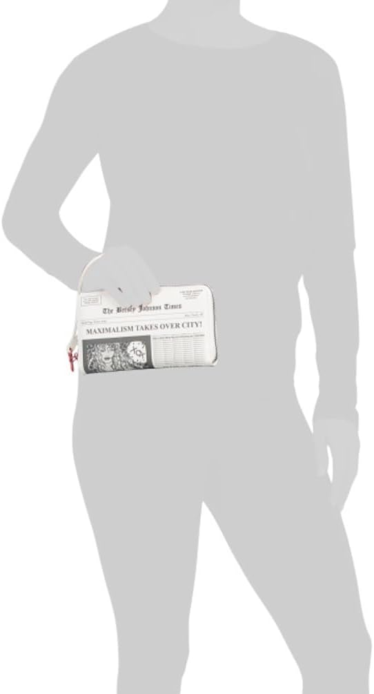 Betsey Johnson Newspaper Print Wristlet Wallet, White, 8.25 x 5 Inches, Zip Around Closure with 12 Card Slots - Image 4