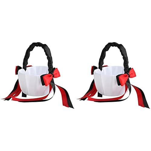 Party Black Storage Bowtie Satin Bowknot Romantic Wedding for Decoration Ceremony Hanging with Girl Elegant Flower Basket Red Supplies Handle Portable Bridesmaid Ribbon