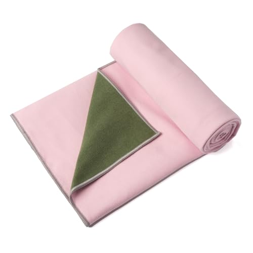 Eunzel Hot Yoga Towel, Reversible Two-Tone Non-Slip Yoga Mat Towel, Sweat Absorbent for Hot Yoga, Pilates and Workout, 72\" x 26.5\", Army Green& Pink