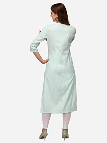 Image of PRETTIFY Women Embroidered Cotton Straight Kurta (Lightgreen)
