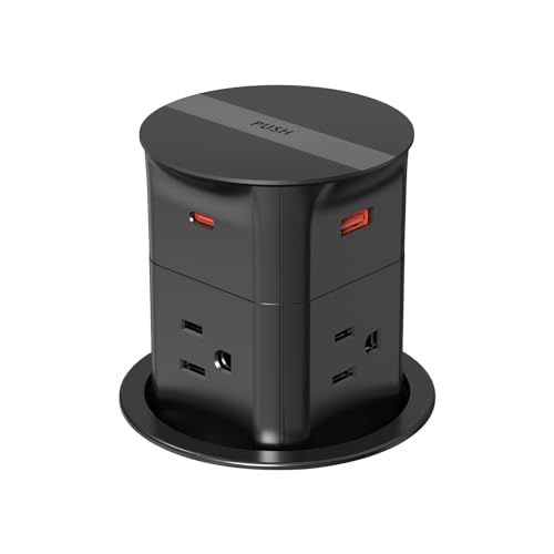Image of ANNQUAN Automatic Pop Up Outlet for Countertop,20W USB-C Fast Charging Power Station,3.15" Kitchen Island Pop Up Electrical Outlet,4 Outlets,4 USB,Office Power Supply,6ft Cord(Black)