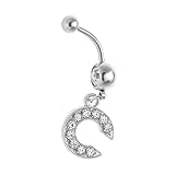 Lenacou Initial Belly Button Rings 14G Surgical Stainless Steel 26 Letter Dangle Navel Barbell Stud Cubic Zirconia Body Piercing (C)