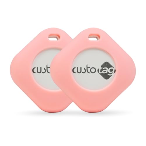 Image of CustoTag Item Finder for iOS 2 Pack | Compatible with Find My | Loud 90dB Alert | Item Sharing | 1 Year Battery | Free Case | Locate Keys, Luggage, Pets, Valuables | No SIM Needed (Baby Pink)