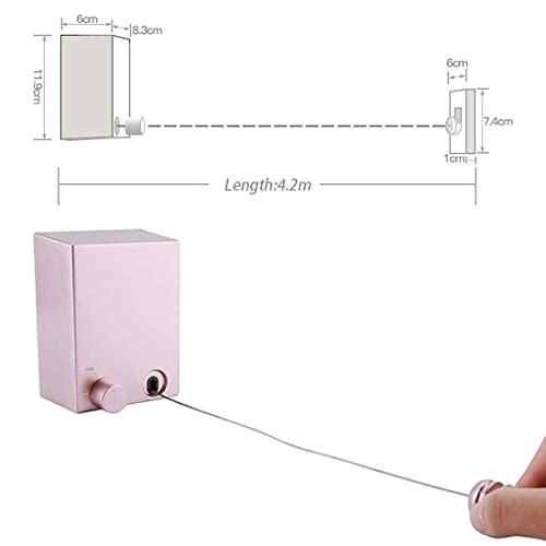 XYEJL Retractable Washing Line, Clothes Line 4.2 Meters Stainless Steel Strings, Adjustable Clothing Rope Wall Mounted,laundry Drying Clothesline for Indoor Outdoor,Pink - Image 2