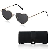 Sonnenbrille Damen,Polarisierte Herzform Sonnenbrille für Frauen,Festival Hippie Gläser Herz Brille UV-400 Vintage Lovely Sonnenbrille,Ultra-Leicht Metallrahme Partybrillen für Freizeit Fahren Golf