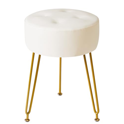 IBUYKE Tabouret de coiffeuse rond en similicuir pieds en acier doré, blanc LG-31W