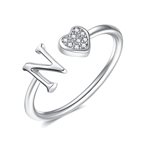 Image of Initial Rings for Teen Girls - S925 Heart Sterling Silver Rings for Teen Girls | 14K Gold /Rose Gold /Sterling Silver Plated Ring for Girls Kids Women Ring for Teenager Girls Gifts Adjustable, No Tarnish, Hypoallergenic