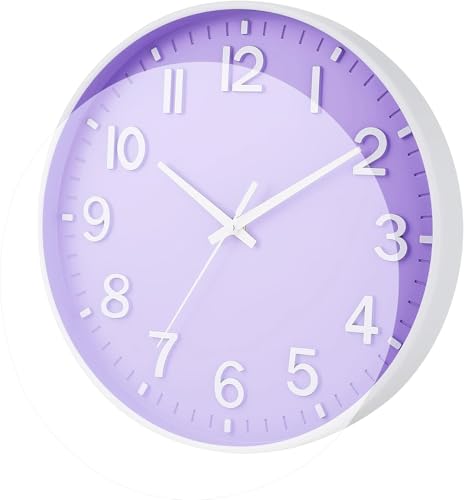 Image of TEKCOOL Plastic Digital Wall Clock 12 inch Silent Quartz Decorative Non-Ticking Classic Clock Battery Operated Round Easy to Read for Room /Home /Kitchen /Bedroom /Office /School (Light Purple)'