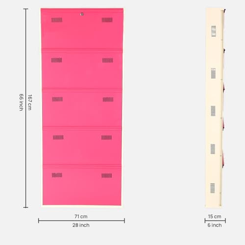 Image of Metal Shoe Rack Wall Mounted for Home with Central Locking 5 Door 28 inch Wall Mounted Metal 15 Pair Shoe Rack Cabinet Pre-Assembled Rack Shelves 3 Year Warranty (Pink & Ivory)
