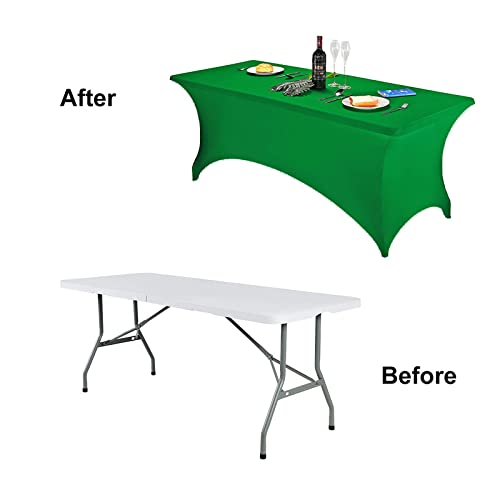 Image of FORLIFE Spandex Table Cover - Fitted 6ft Rectangular Tablecloth, Stretch Patio Cover for Wedding, Banquet, Party (Emerald)