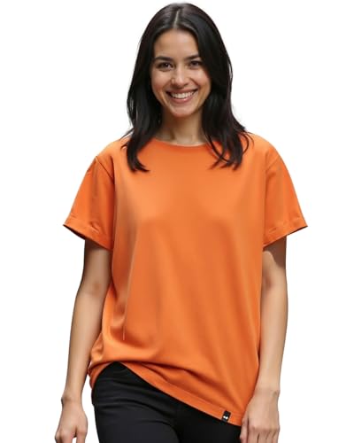 Image of Bewakoof Women Cotton Loose Fit Solid T-Shirt Boyfriend Fit, Round Neck, Half Sleeve