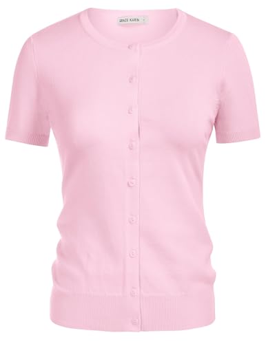 Image of GRACE KARIN Women Short Sleeve Cardigan, 2026 Summer Knitted Sweater Tops, Basic Crew Neck Crop Outfits
