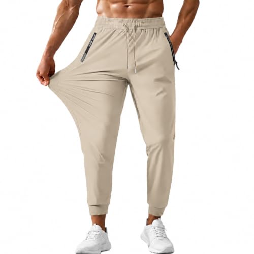 Image of SCCGKP Mens Sweatpants with Zipper Pockets Stretch Lightweight Athletic Joggers for Workout Running Track Gym Casual Wear (UK, Alpha, L, Regular, Regular, Khaki)