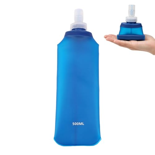 Botella de agua deportiva, 500 ml, reutilizable, a prueba de fugas, para fitness, suave, plegable, para corredores, ciclistas, viajeros, adultos, correr, gimnasio, senderismo, camping, mochileros