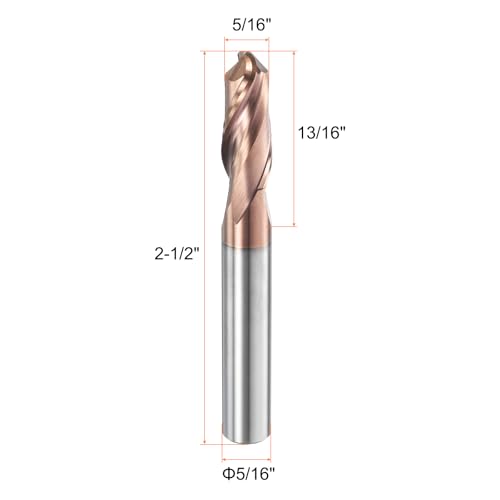Image of HARFINGTON Ball Nose End Mill 2 Flute 5 /16 inch Diameter 5 /16 inch Shank Tungsten Carbide TiAlN Coated Spiral CNC Router Bits 13 /16 inch Cutting Length Single End Ball for Carving Engraving Grinding