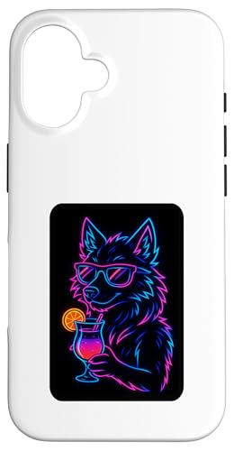クールなオオカミのドリンクカクテル スマホケース iPhone 16 用