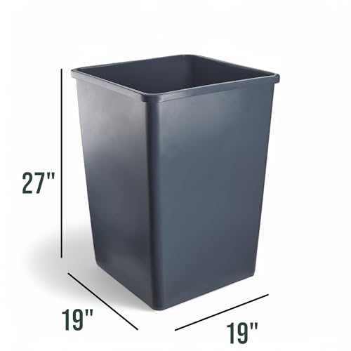 Image of 35 Gallon Gray Square Trash Can, Plastic, Commercial Use