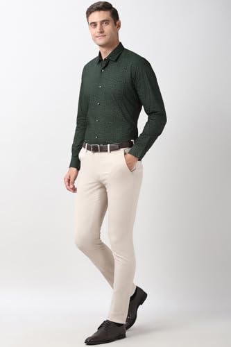 Image of Peter England Men's Printed Formal Shirt with Nature-Inspired Motifs - 100% Cotton, Full Sleeves, Regular Fit