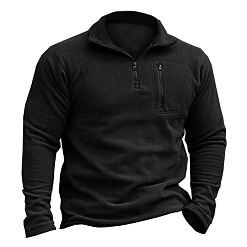 Rodawu Mens Sweatshirts Micro Fleece Tops Half Zip Jumper Polo Neck Jumpers Fleece Jacket Sweater Black Sweatshirt 2XL